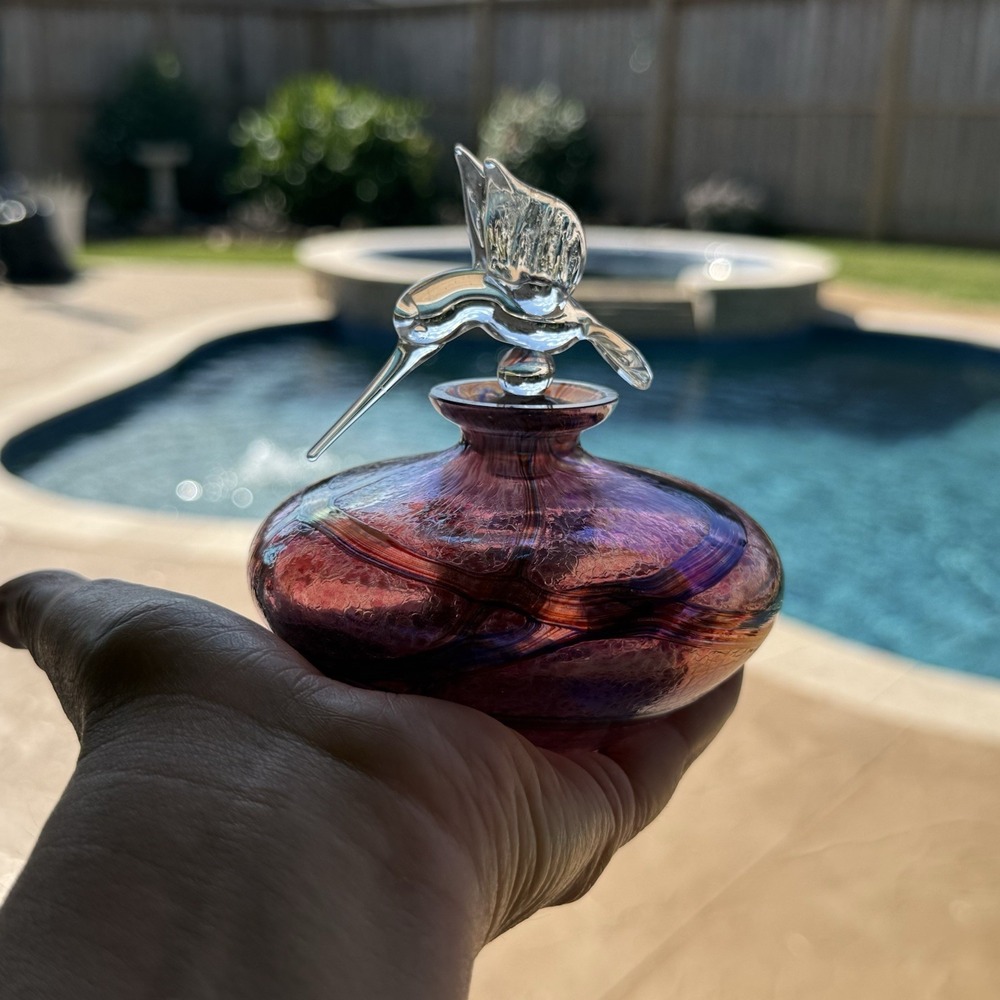 Royal Limited Crystal Perfume Bottle Multicolor Swirl Glass Hummingbird Stopper
